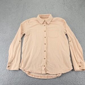Carhartt Shirt Womens S Peach Medina Button Up Long Sleeve Pocket Drop-tail hem